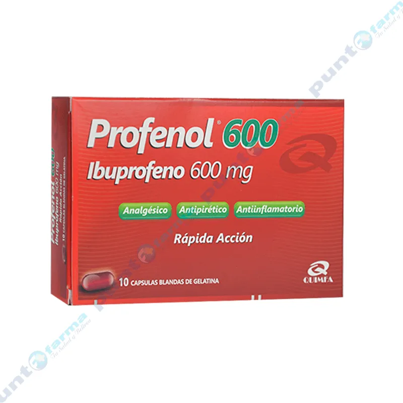 Profenol Ibuprofeno 600 mg - Caja de 10 Cápsulas Blandas de Gelatina