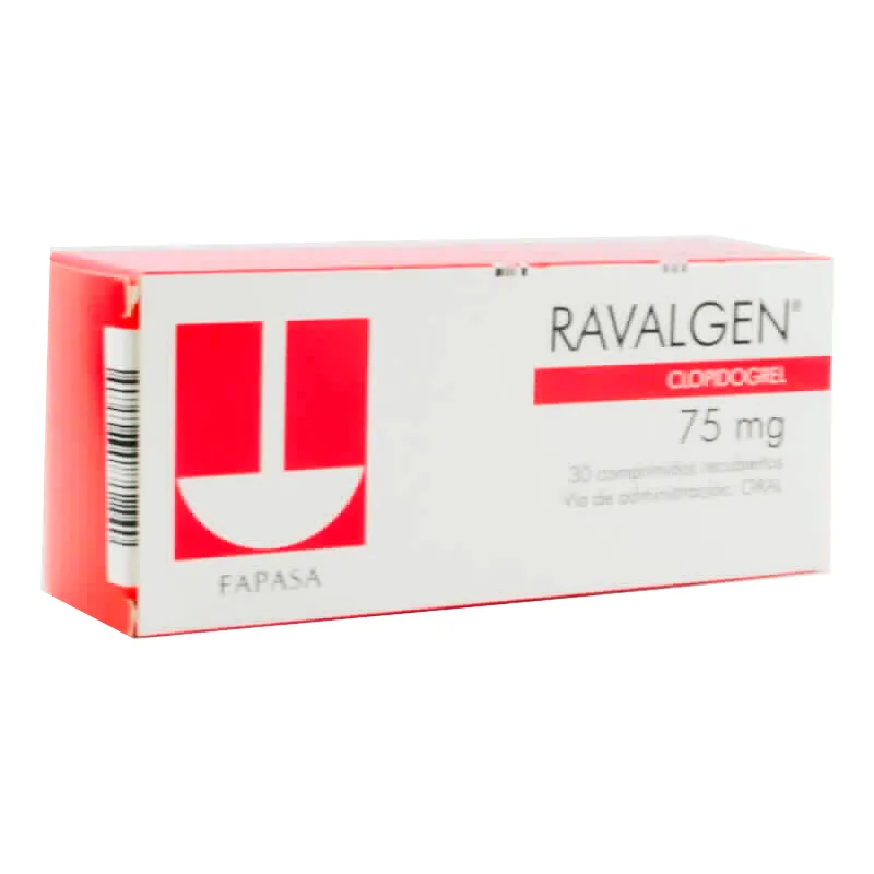Ravalgen Clopidogrel 75 mg - Caja de 30 comprimidos.