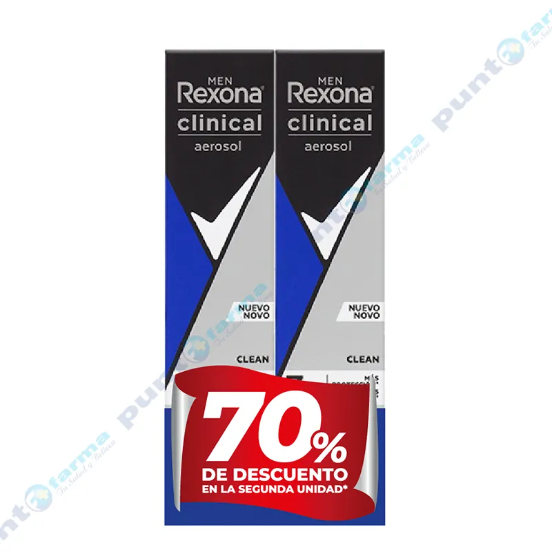 Rexona Men Clinical en Aerosol Clean - 110 mL 70% de descuento en la 2da unidad