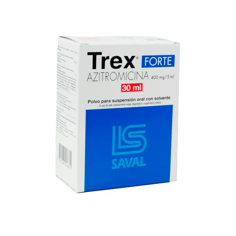 Trex Forte Azitromicina 400mg/5ml - Contenido en polvo para suspensón oral con solvente de 30 ml.