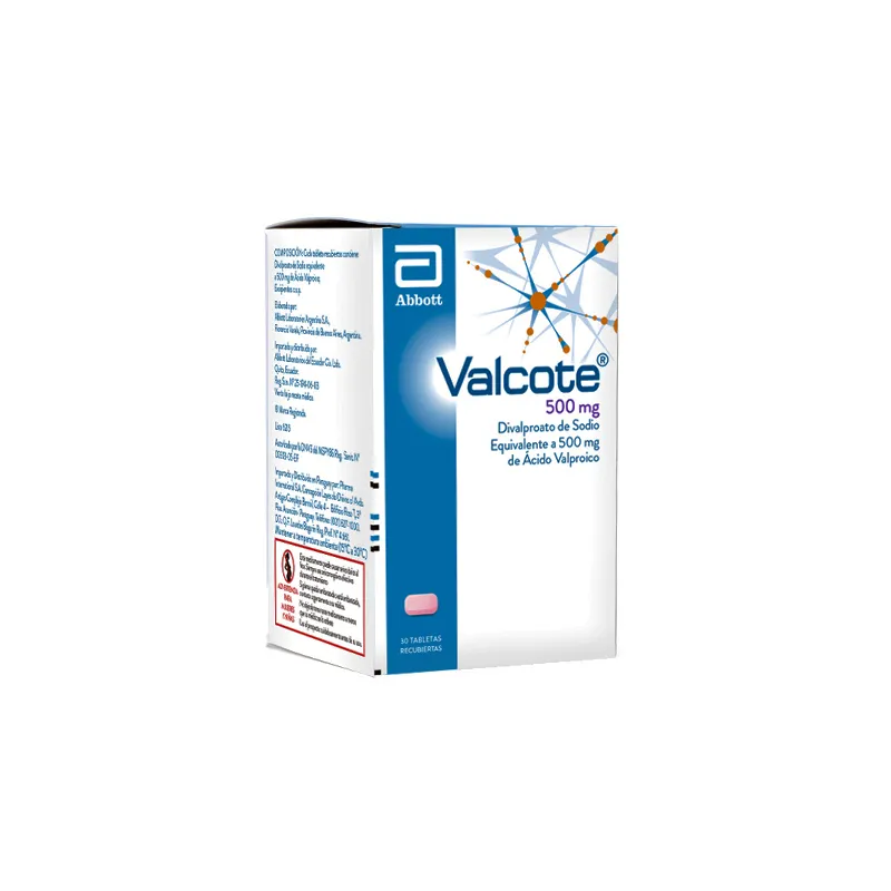 Valcote 500 mg Divalproato de Sodio - Conti. 30 Tabletas Recubiertas.