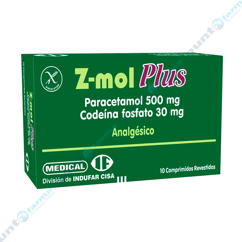 Z-mol Plus Paracetamol + Codeína - Caja de 10 Comprimidos Revestidos.