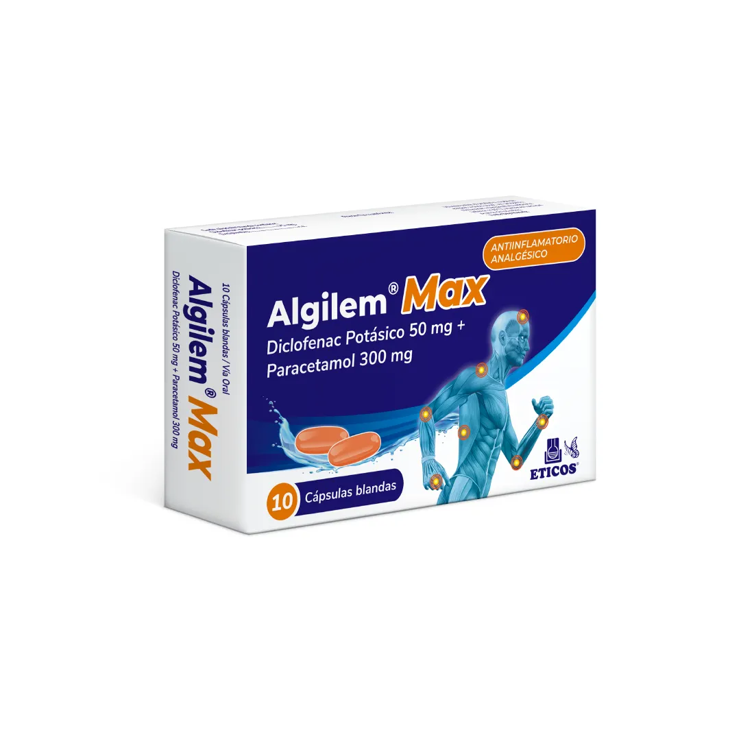 Algilem Max Diclofenac Potasico + Paracetamol  - Cont. 10 Capsulas Blandas